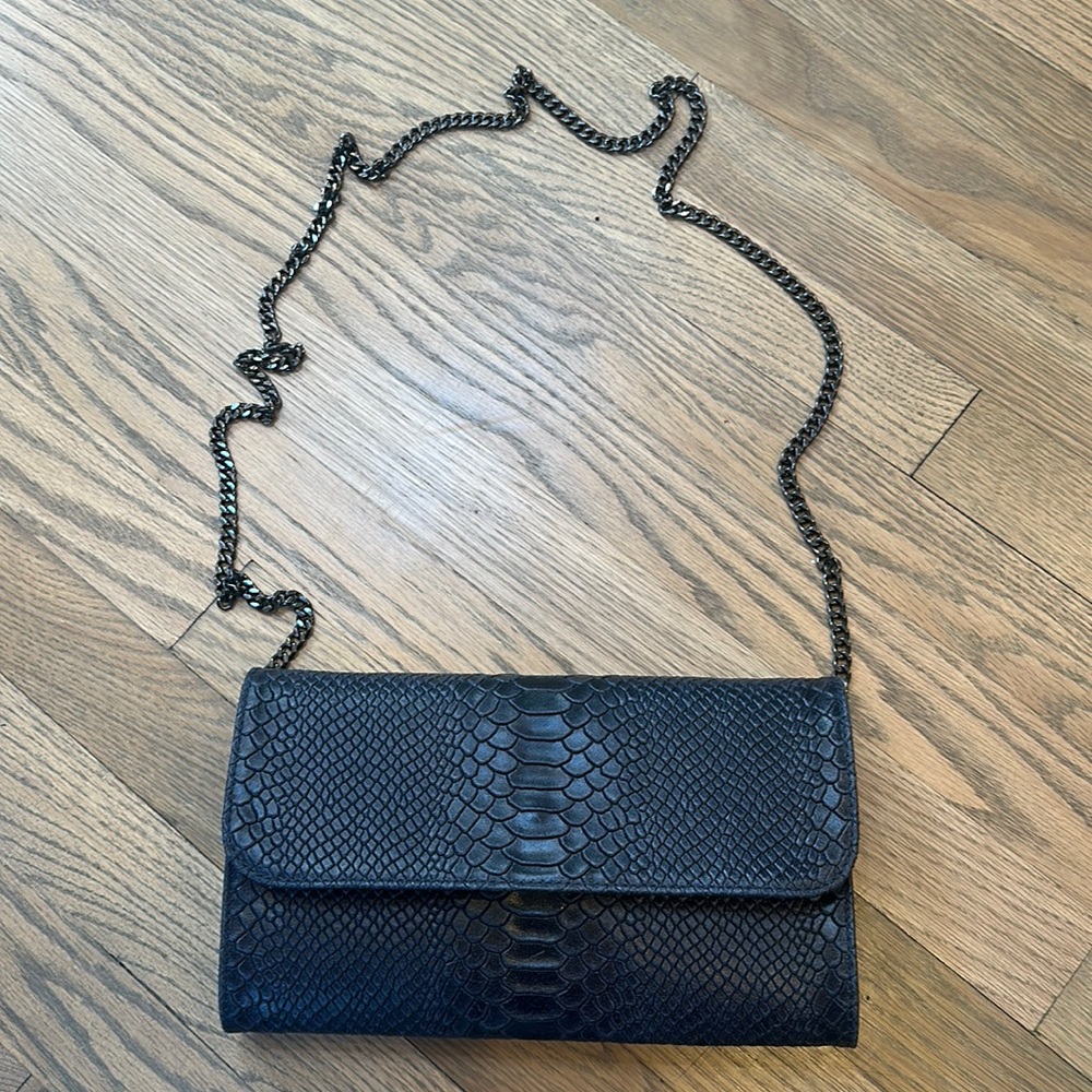 Navy snake skin leather crossbody